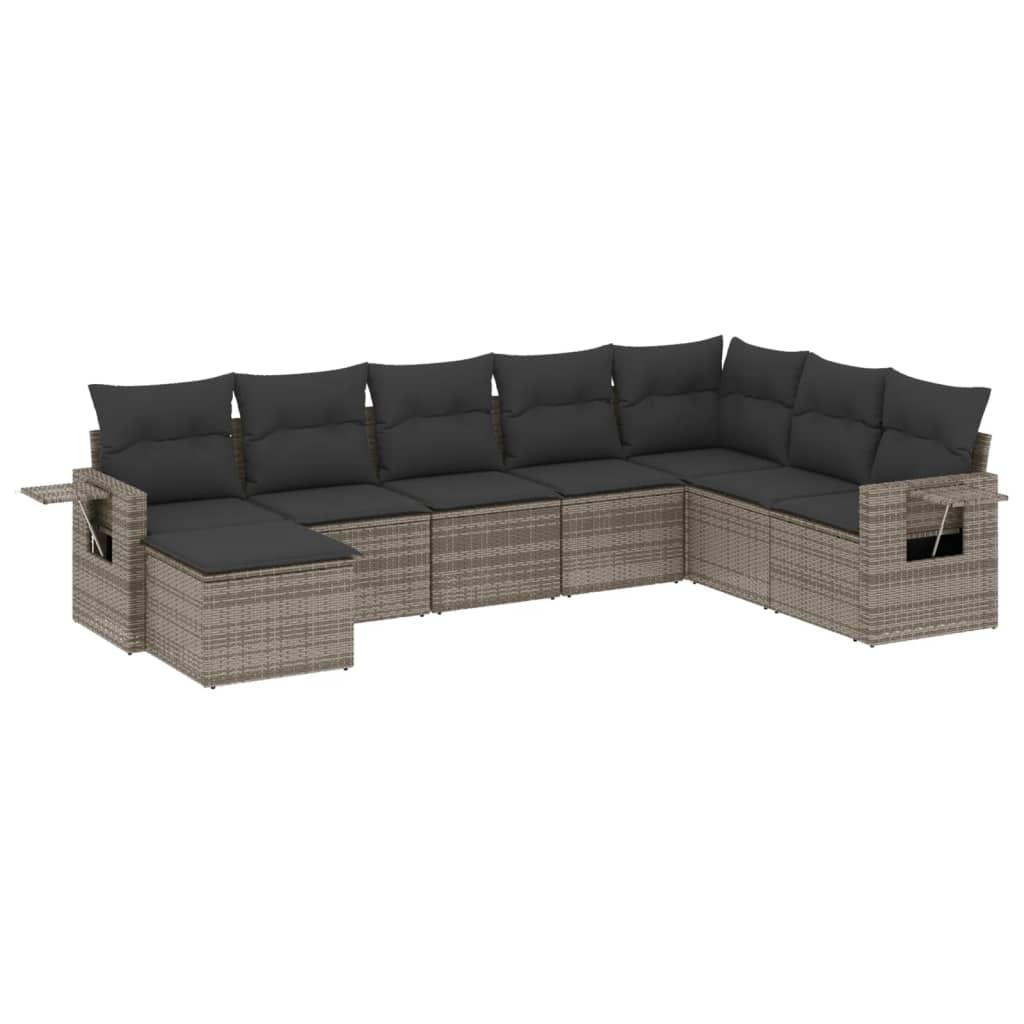 Set Divano da Giardino 8 pz con Cuscini Grigio in Polyrattan - homemem39
