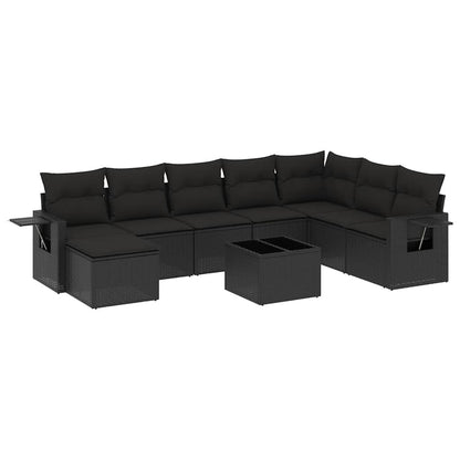 Set Divani da Giardino 9 pz con Cuscini Nero in Polyrattan