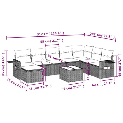 Set Divani da Giardino 9 pz con Cuscini Nero in Polyrattan