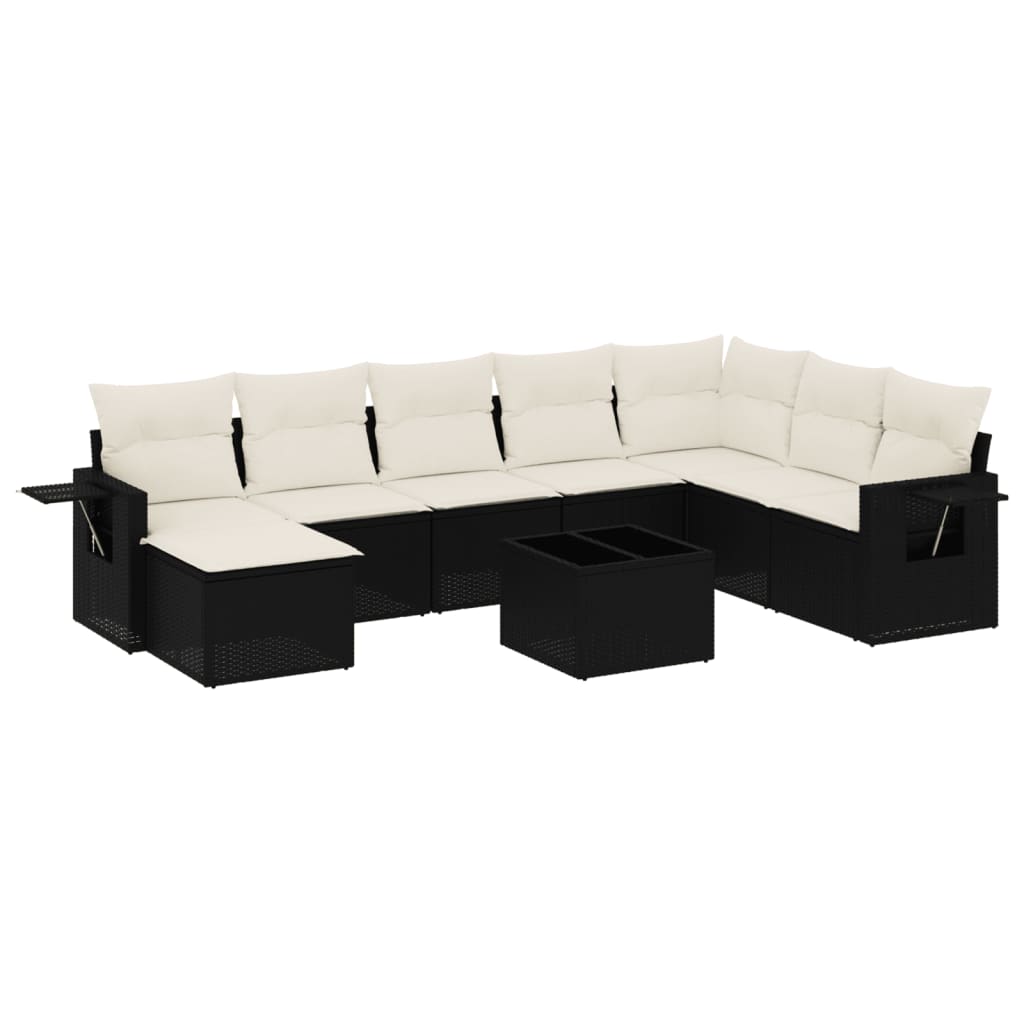 Set Divani da Giardino 9 pz con Cuscini Nero in Polyrattan - homemem39