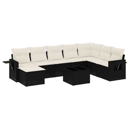 Set Divani da Giardino 9 pz con Cuscini Nero in Polyrattan - homemem39