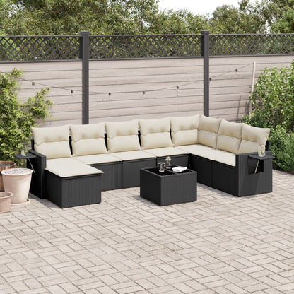 Set Divani da Giardino 9 pz con Cuscini Nero in Polyrattan - homemem39