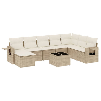 Set Divano da Giardino 9 pz con Cuscini Beige in Polyrattan - homemem39