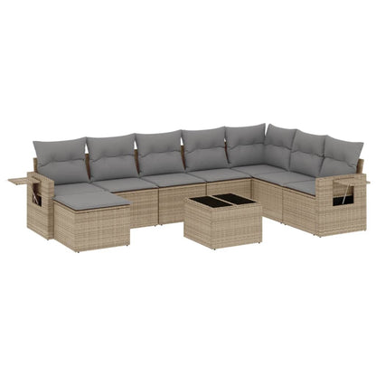 Set Divano da Giardino 9 pz con Cuscini Beige in Polyrattan