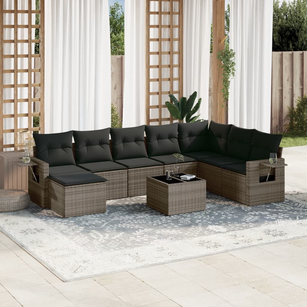 Set Divano da Giardino 9 pz con Cuscini Grigio in Polyrattan - homemem39