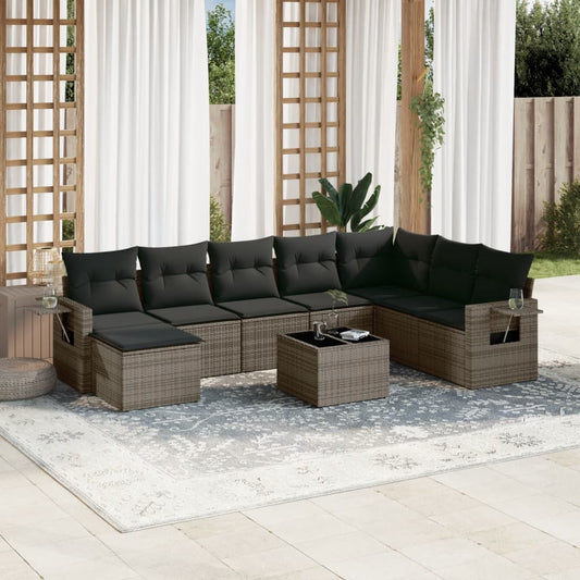 Set Divano da Giardino 9 pz con Cuscini Grigio in Polyrattan - homemem39