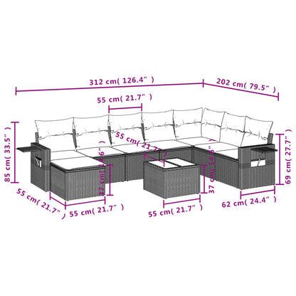 Set Divani da Giardino 9 pz con Cuscini Grigio in Polyrattan | homemem39