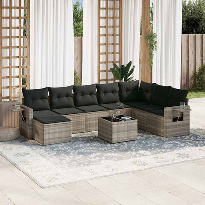 Set Divano da Giardino 9pz con Cuscini grigio chiaro Polyrattan