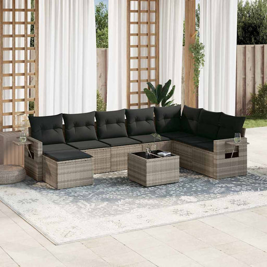 Set Divano da Giardino 9pz con Cuscini Grigio Chiaro Polyrattan - homemem39