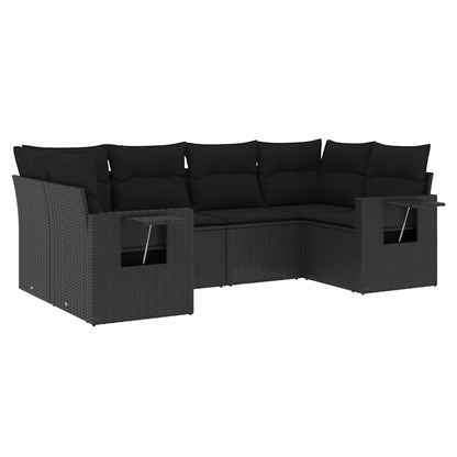Set Divano da Giardino 6 pz con Cuscini Nero in Polyrattan