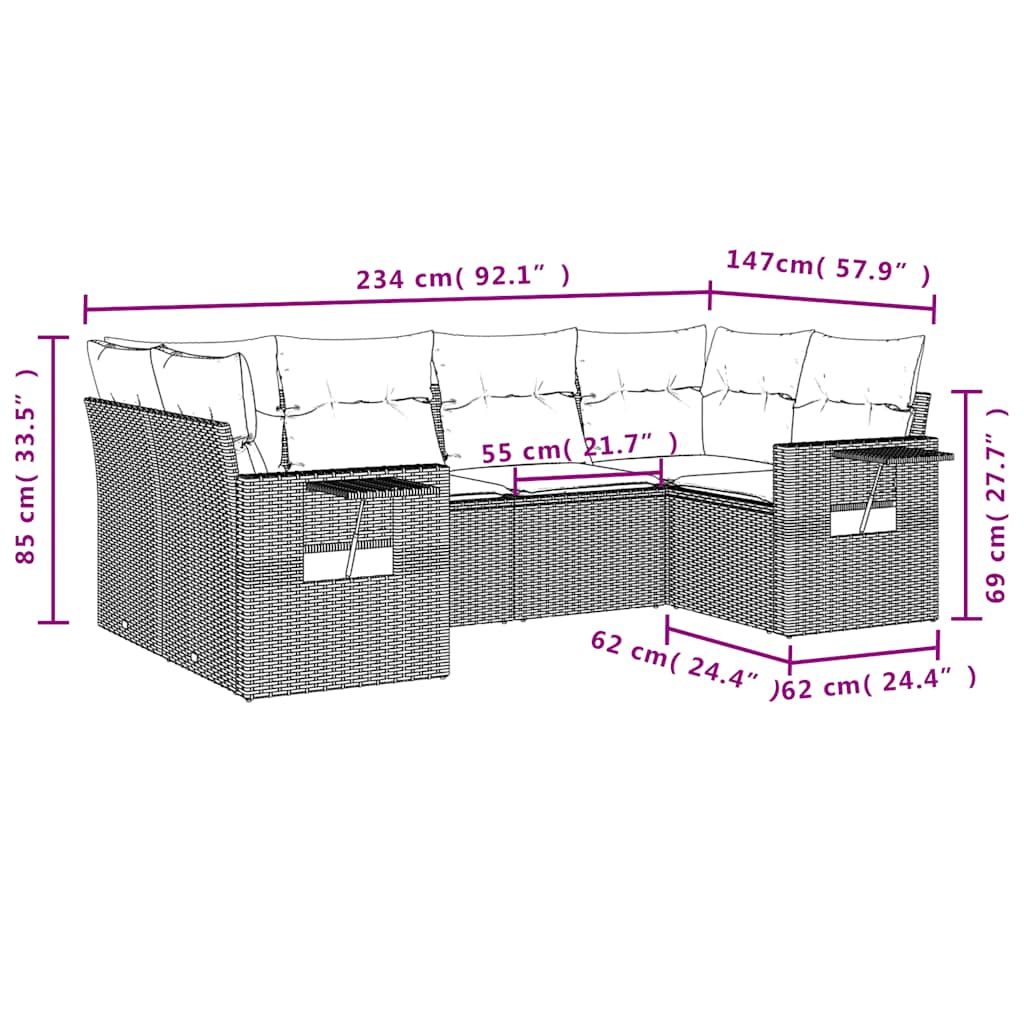 Set Divano da Giardino 6 pz con Cuscini Nero in Polyrattan | homemem39