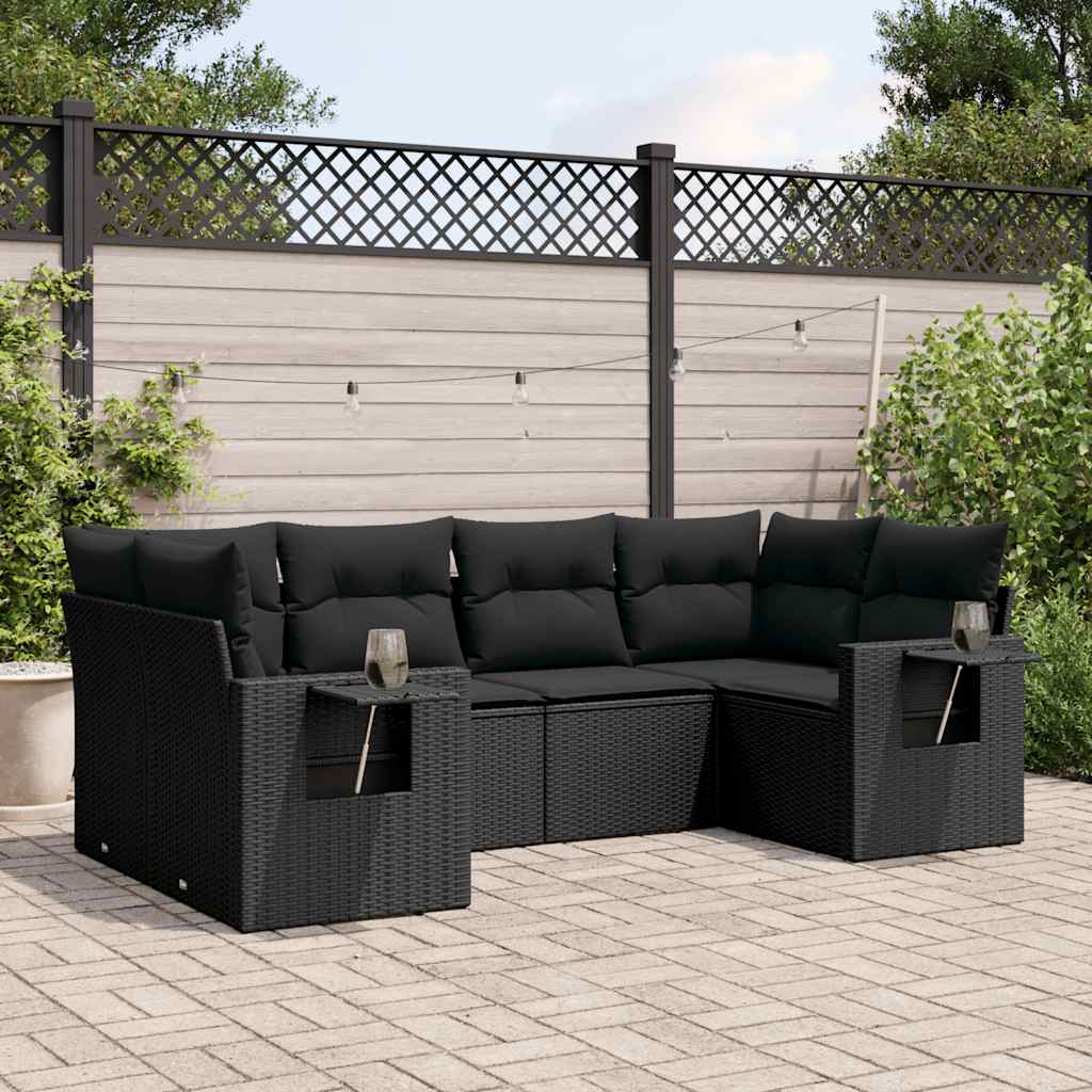 Set Divano da Giardino 6 pz con Cuscini Nero in Polyrattan | homemem39