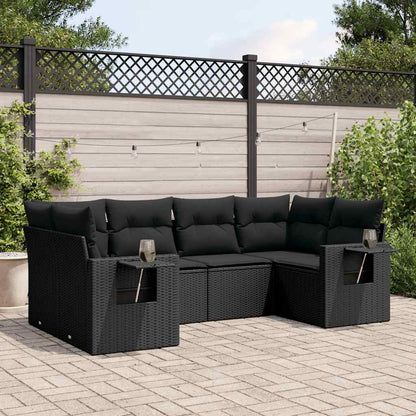 Set Divano da Giardino 6 pz con Cuscini Nero in Polyrattan | homemem39