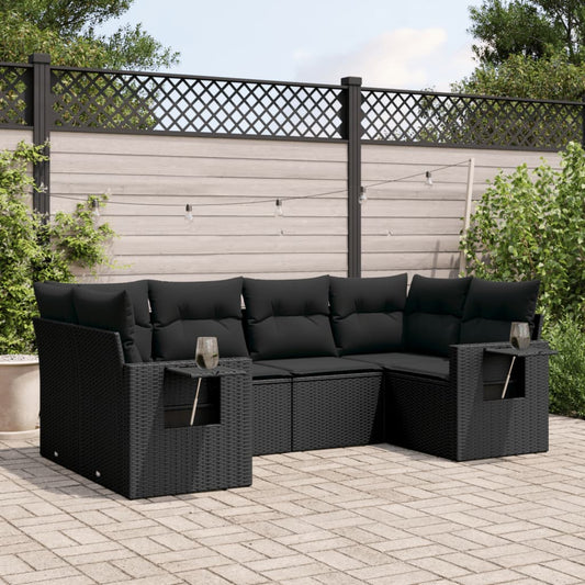 Set Divano da Giardino 6 pz con Cuscini Nero in Polyrattan - homemem39