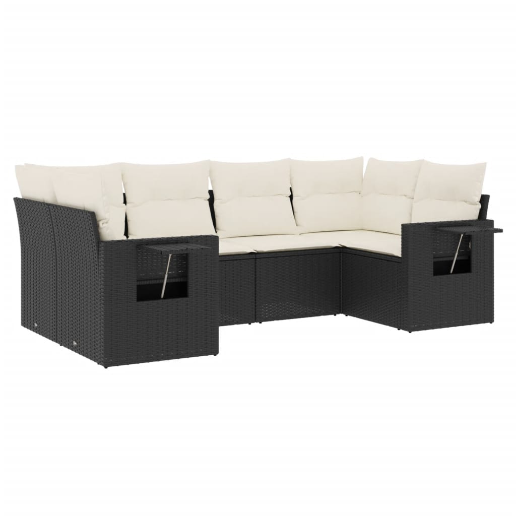 Set Divano da Giardino 6 pz con Cuscini Nero in Polyrattan - homemem39