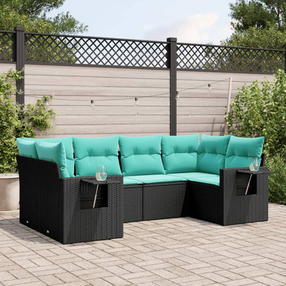 Set Divani da Giardino 6 pz con Cuscini Nero in Polyrattan