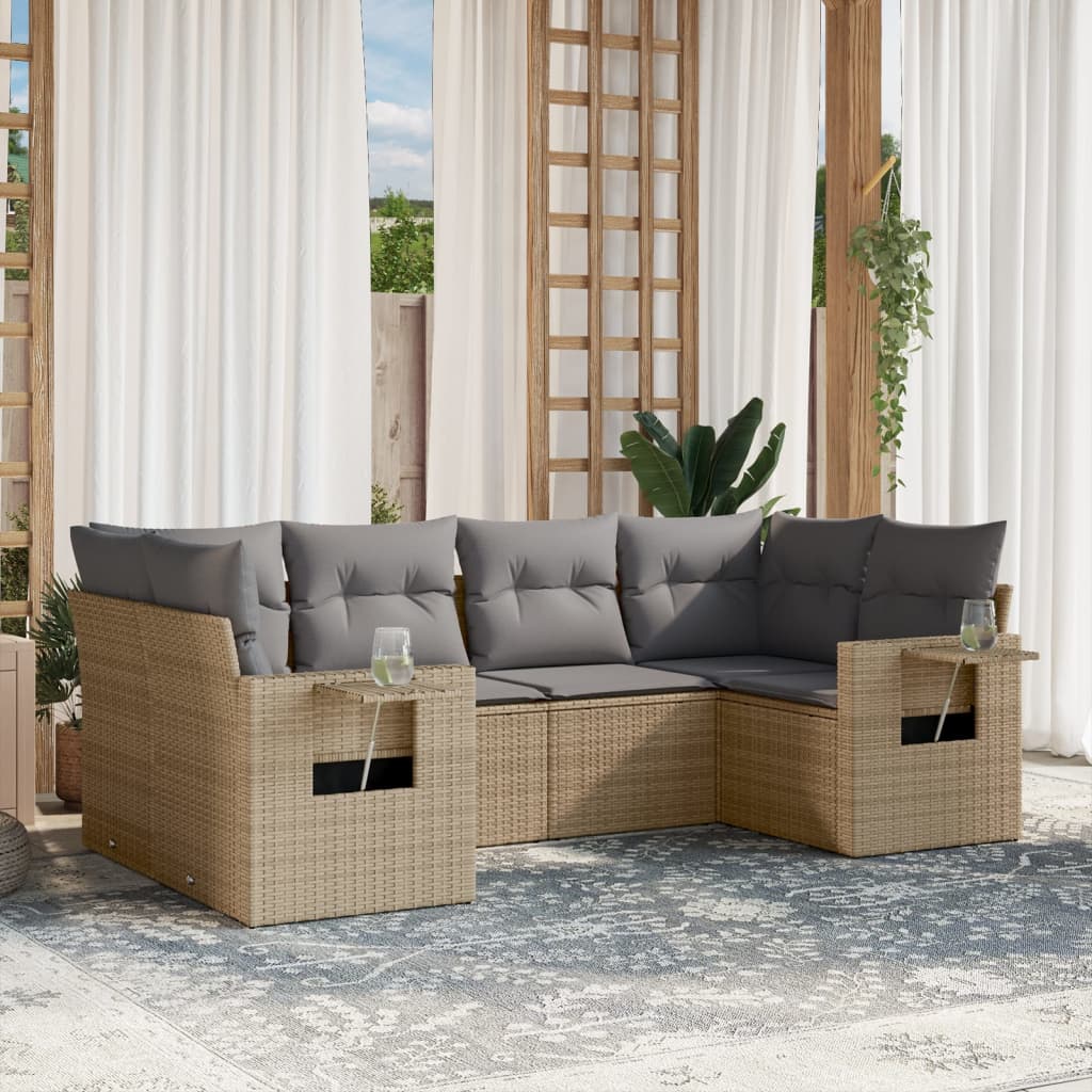 Set Divano da Giardino 6 pz con Cuscini Beige in Polyrattan - homemem39