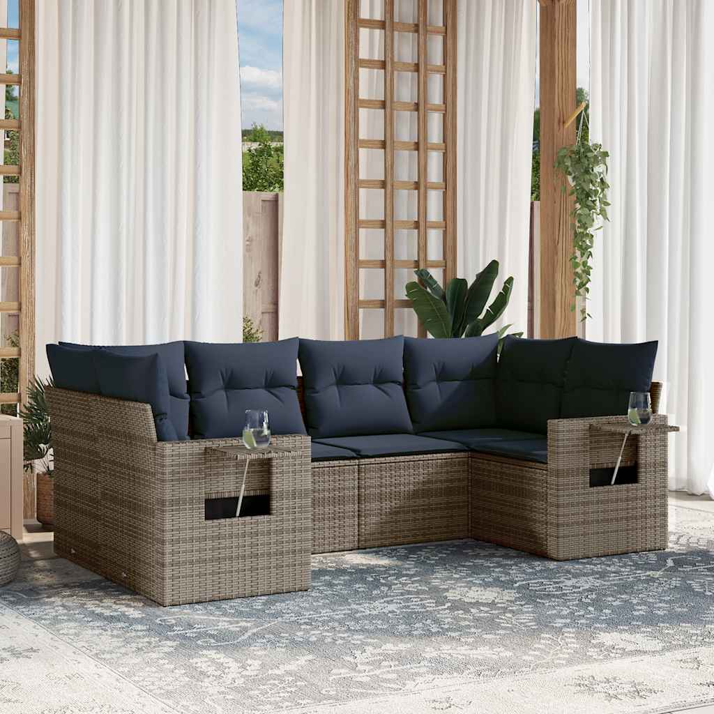 Set Divani da Giardino 6 pz con Cuscini in Polyrattan