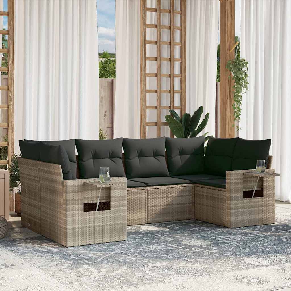 Set Divano da Giardino 6pz con Cuscini Grigio Chiaro Polyrattan - homemem39