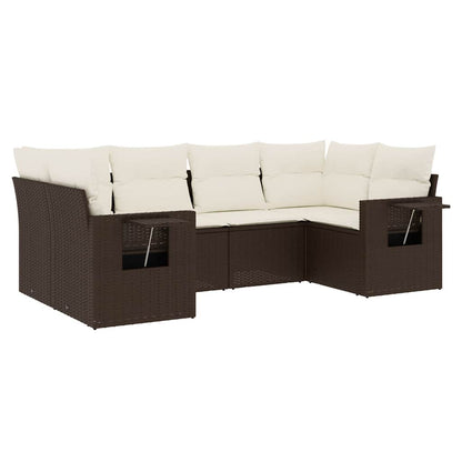 Set Divano da Giardino 6 pz con Cuscini Marrone in Polyrattan - homemem39
