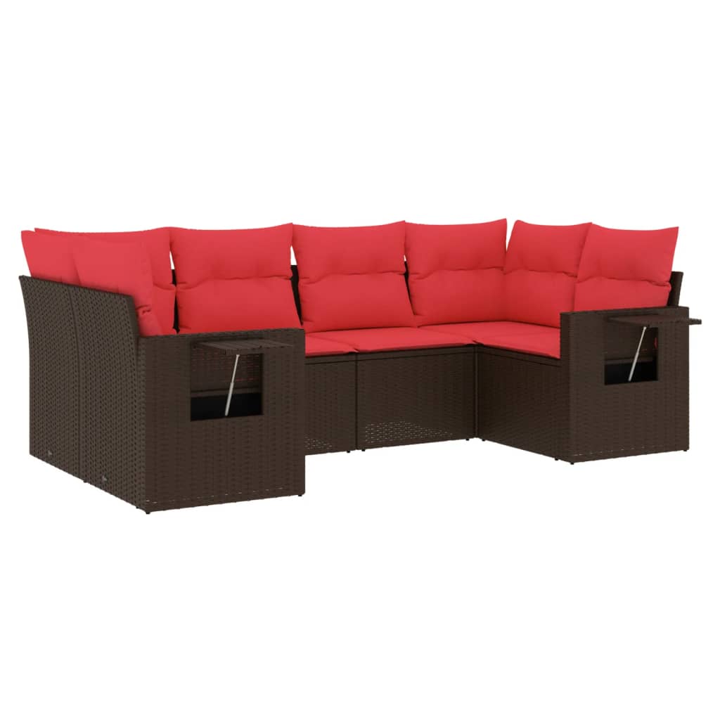 Set Divani da Giardino 6 pz con Cuscini Marrone in Polyrattan