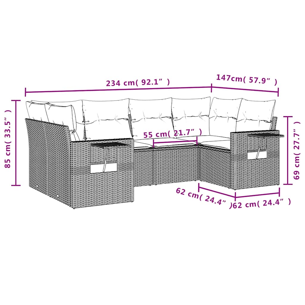 Set Divani da Giardino 6 pz con Cuscini Marrone in Polyrattan