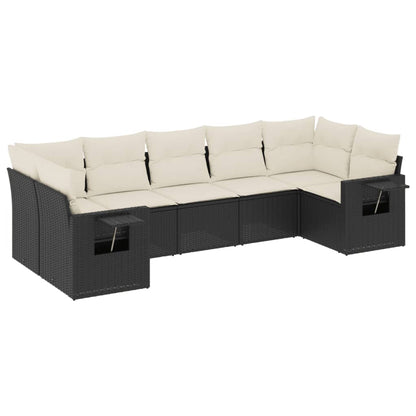 Set Divani da Giardino con Cuscini 7pz Nero Polyrattan | homemem39