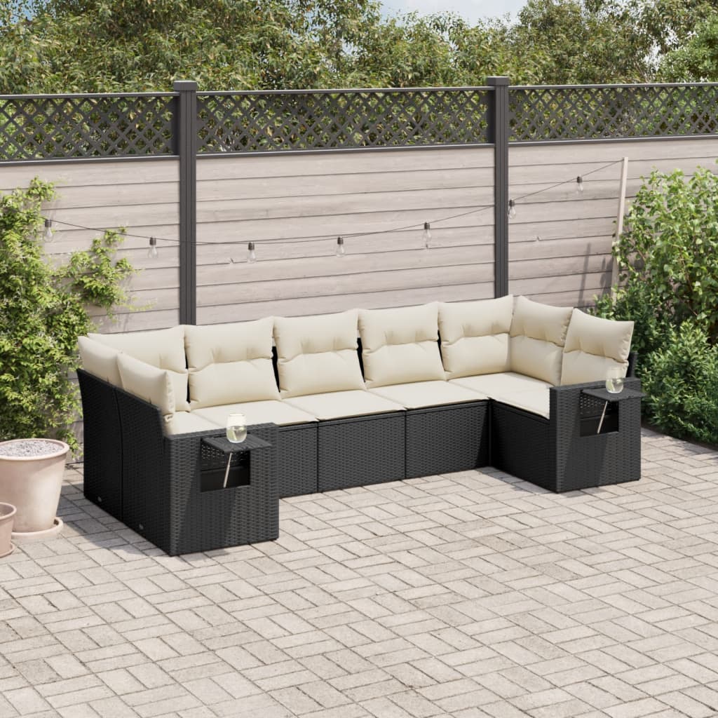 Set Divani da Giardino con Cuscini 7pz Nero Polyrattan | homemem39