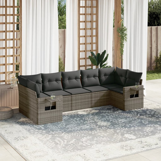 Set Divani da Giardino 7 pz con Cuscini Grigio in Polyrattan - homemem39