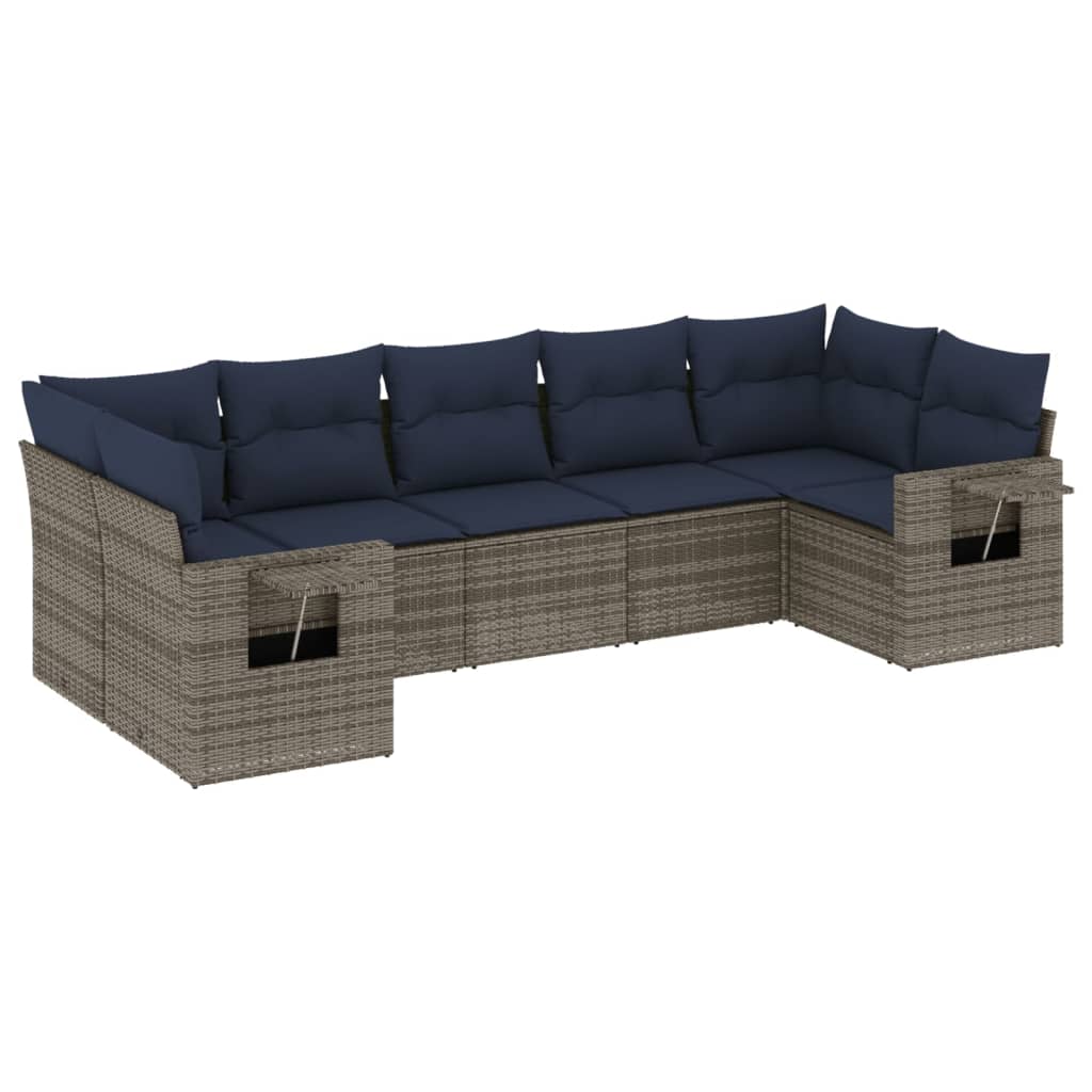 Set Divani da Giardino 7 pz con Cuscini Grigio in Polyrattan