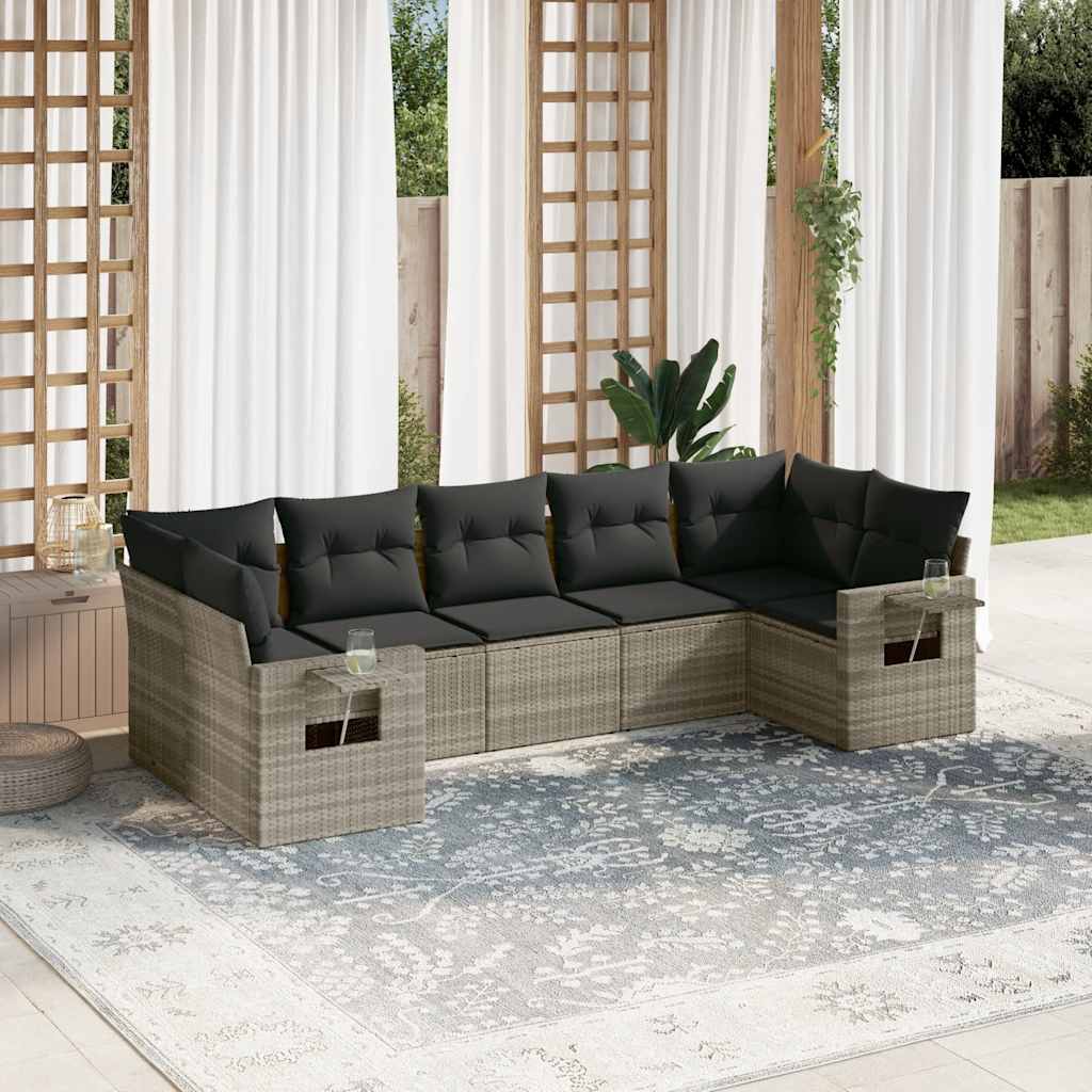 Set Divani da Giardino 7pz con Cuscini Grigio Chiaro Polyrattan - homemem39