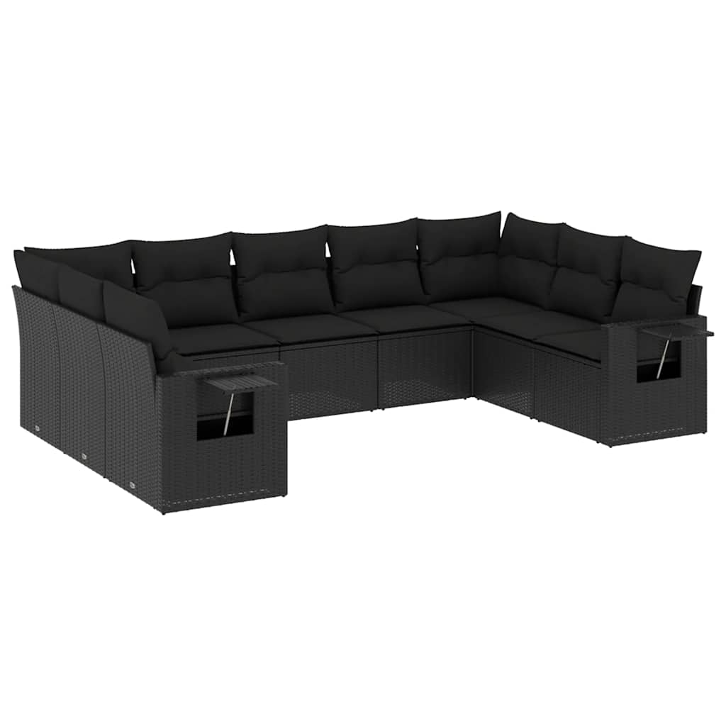 Set Divani da Giardino 9 pz con Cuscini Nero in Polyrattan | homemem39