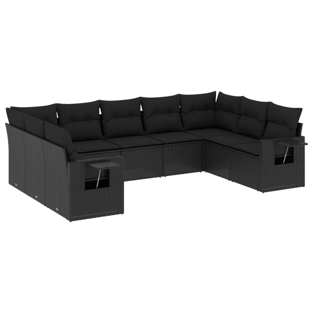 Set Divani da Giardino 9 pz con Cuscini Nero in Polyrattan - homemem39