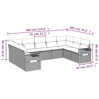 Set Divani da Giardino 9 pz con Cuscini Nero in Polyrattan | homemem39