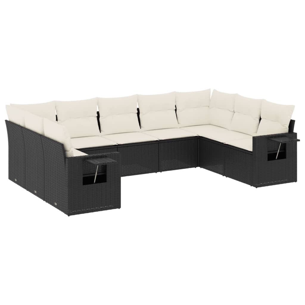 Set Divani da Giardino 9 pz con Cuscini Nero in Polyrattan - homemem39