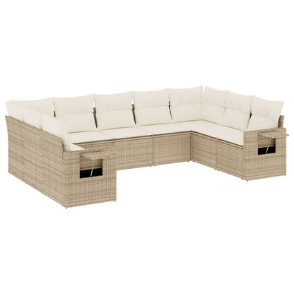 Set Divano da Giardino 9 pz con Cuscini Beige in Polyrattan - homemem39