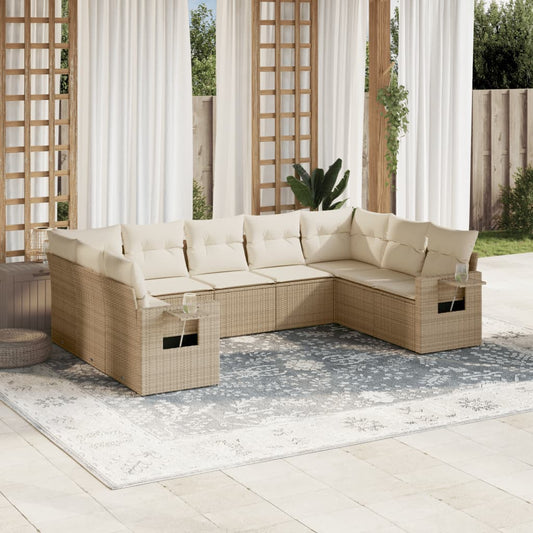 Set Divano da Giardino 9 pz con Cuscini Beige in Polyrattan - homemem39