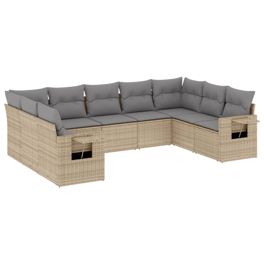 Set Divano da Giardino 9 pz con Cuscini Beige in Polyrattan - homemem39