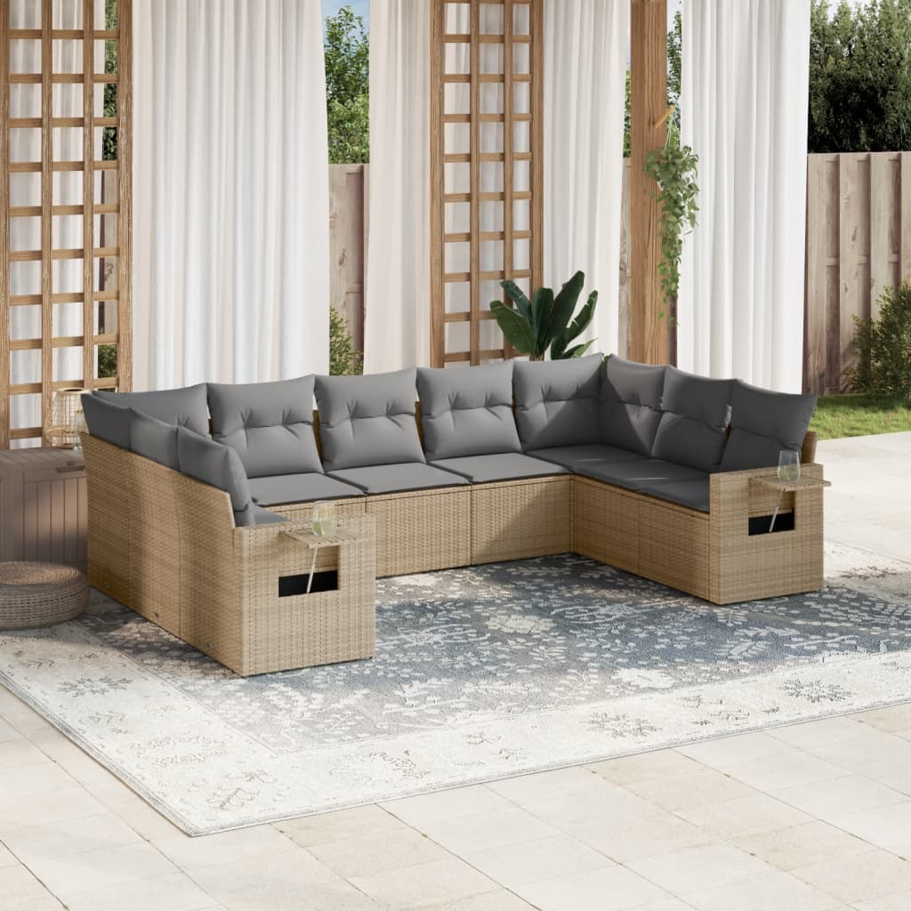 Set Divano da Giardino 9 pz con Cuscini Beige in Polyrattan - homemem39