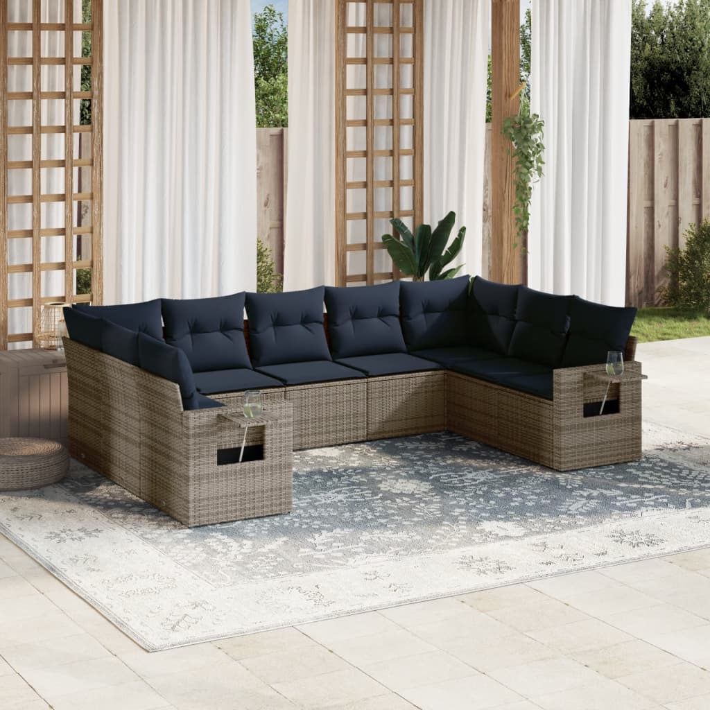 Set Divani da Giardino 9 pz con Cuscini in Polyrattan
