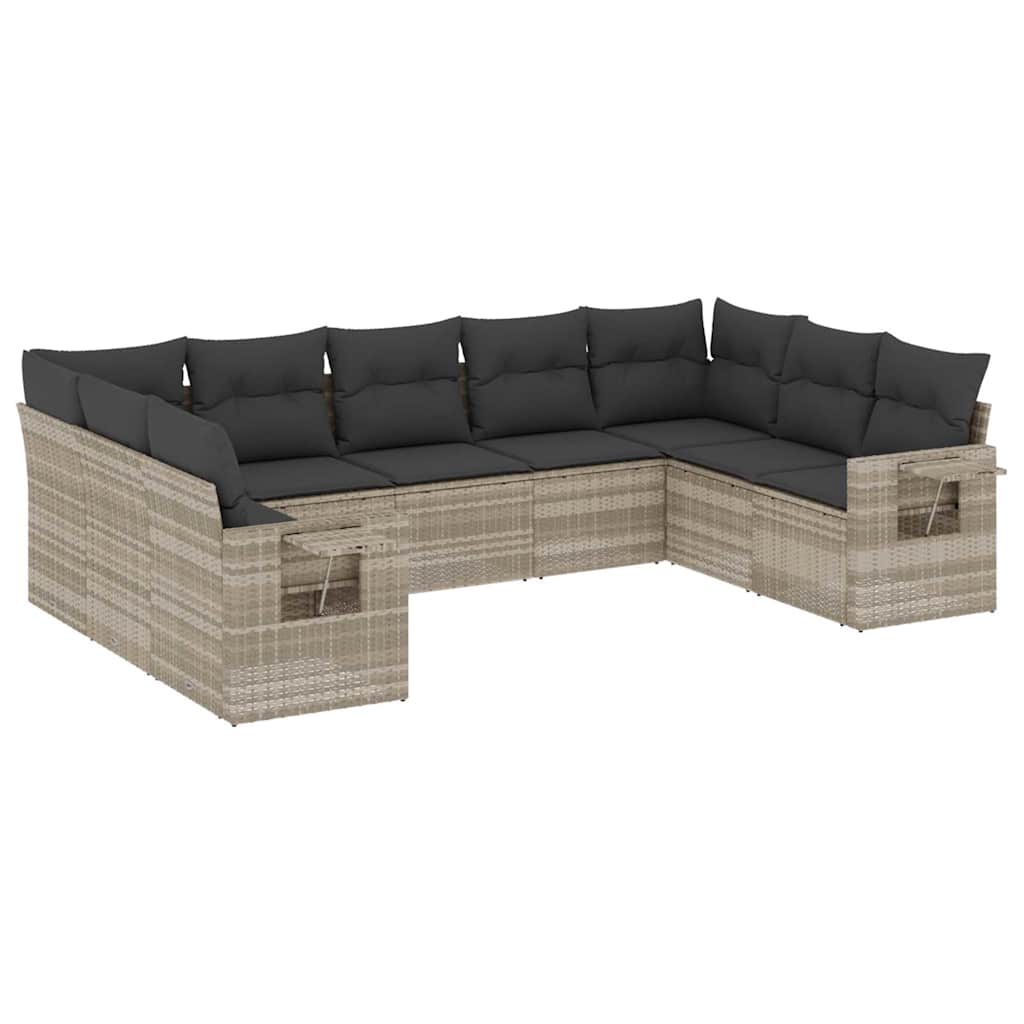 Set Divano da Giardino 9pz con Cuscini grigio chiaro Polyrattan