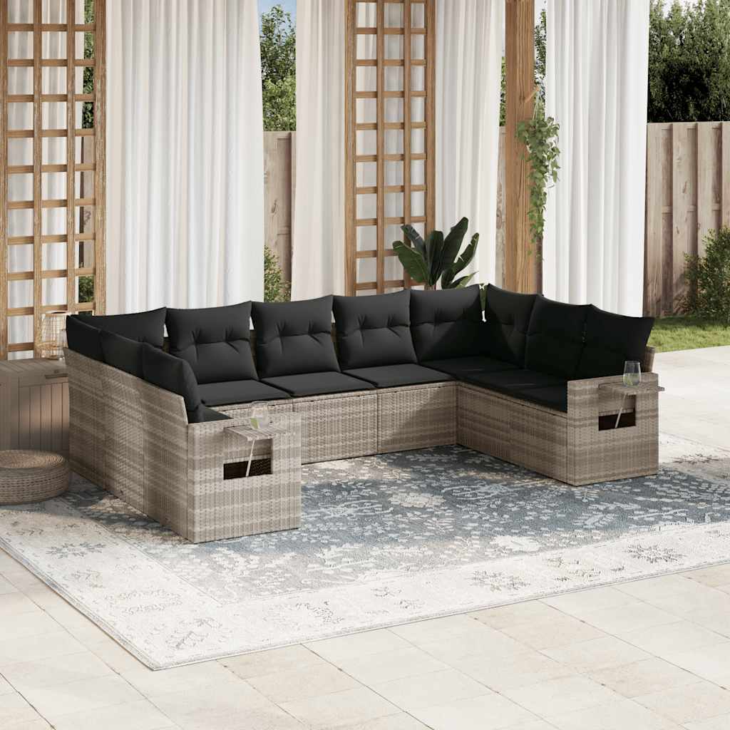 Set Divano da Giardino 9pz con Cuscini Grigio Chiaro Polyrattan | homemem39