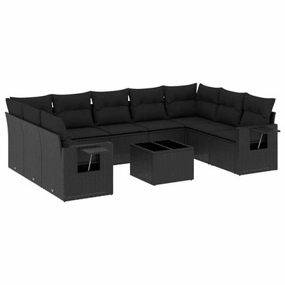 Set Divani da Giardino 10pz con Cuscini in Polyrattan Nero | homemem39
