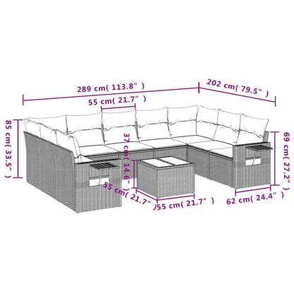 Set Divani da Giardino 10pz con Cuscini in Polyrattan Nero | homemem39
