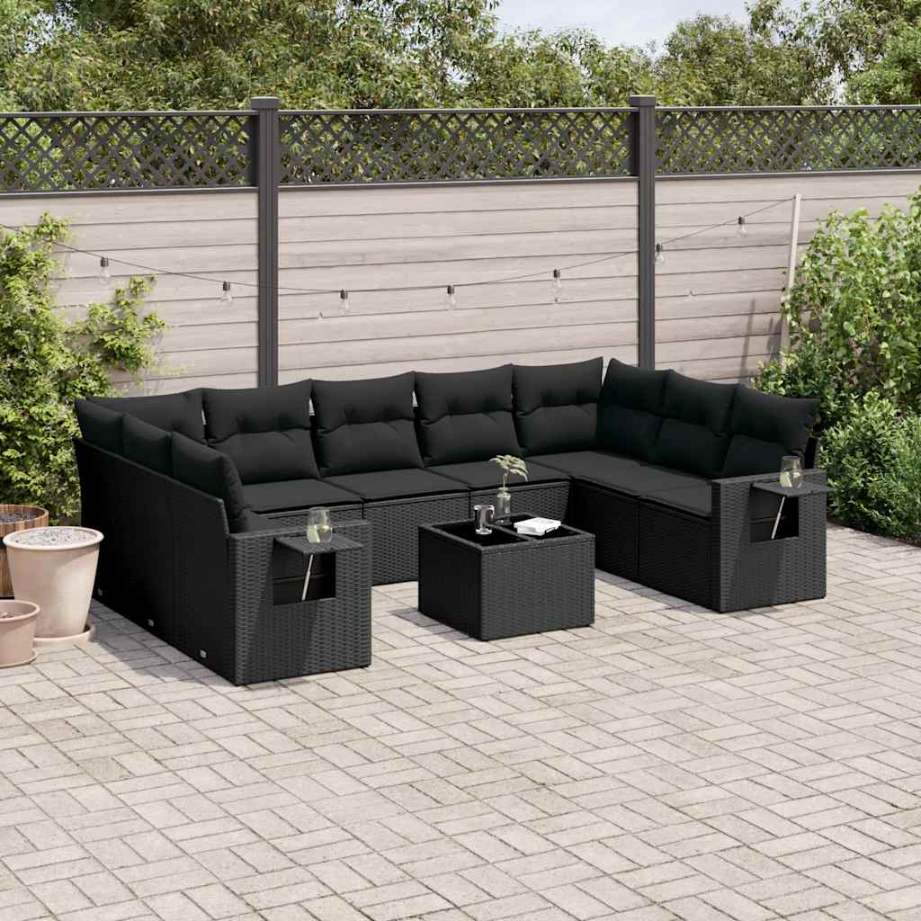 Set Divani da Giardino 10pz con Cuscini in Polyrattan Nero | homemem39