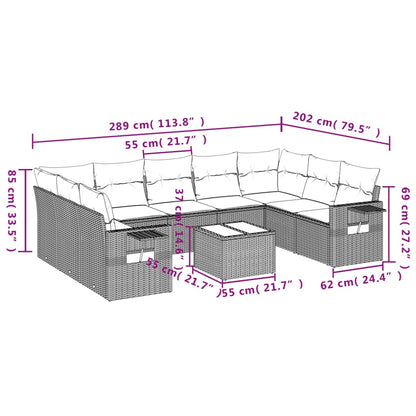 Set Divani da Giardino 10pz con Cuscini in Polyrattan Nero | homemem39