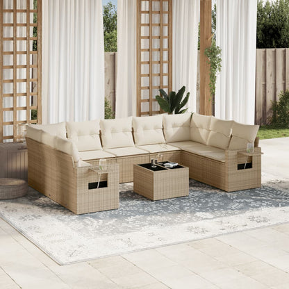 Set Divano da Giardino 10 pz con Cuscini Beige in Polyrattan - homemem39