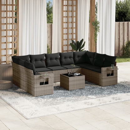 Set Divano da Giardino 10 pz con Cuscini Grigio in Polyrattan - homemem39