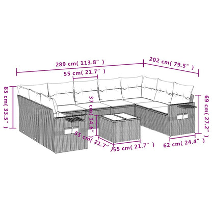 Set Divano Giardino 10 pz con Cuscini Grigio Chiaro Polyrattan
