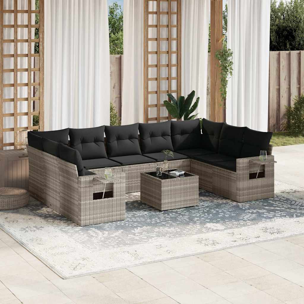 Set Divano Giardino 10 pz con Cuscini Grigio Chiaro Polyrattan - homemem39